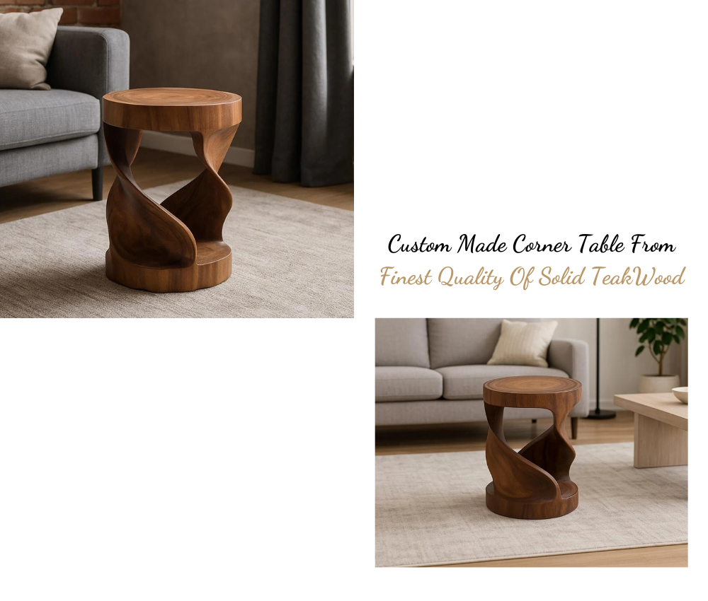 Curve Design Side Table in Premium Solid Teakwood