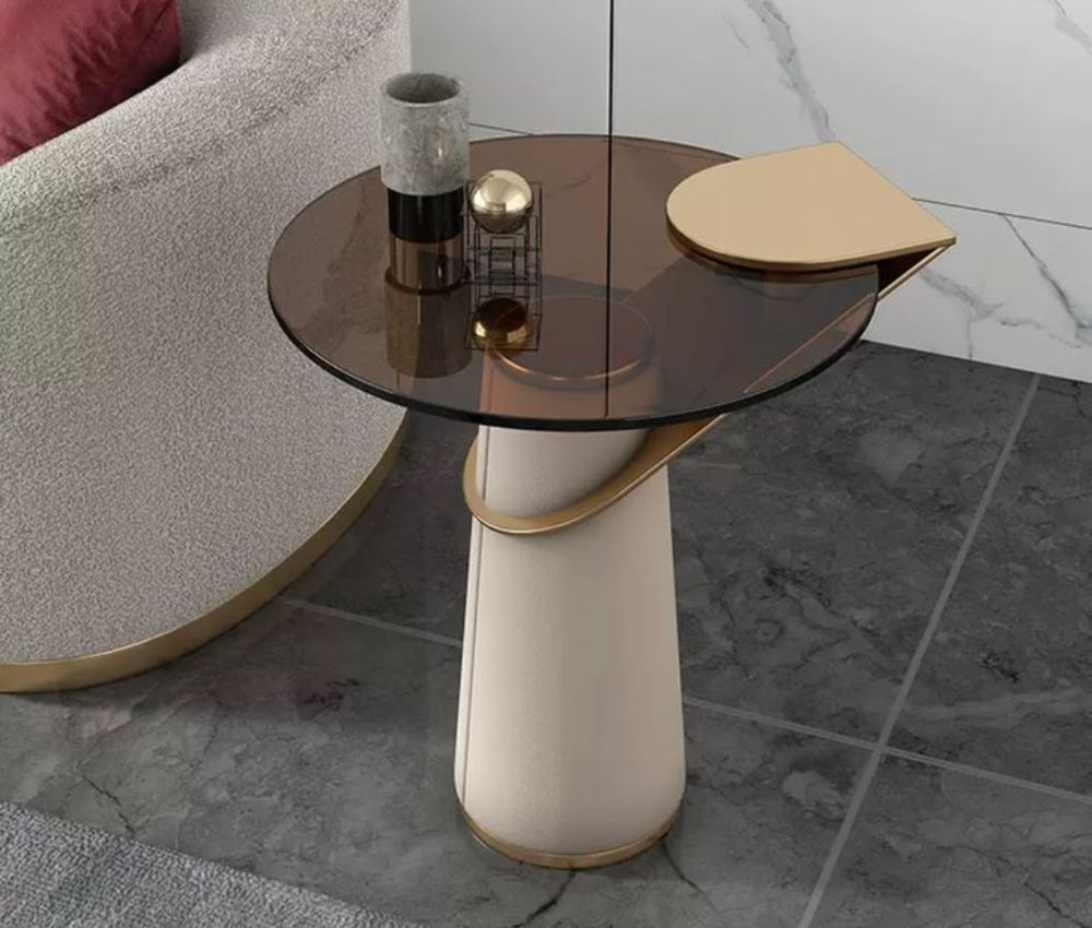 Fancy Side Table in Brass With Gold And Glass