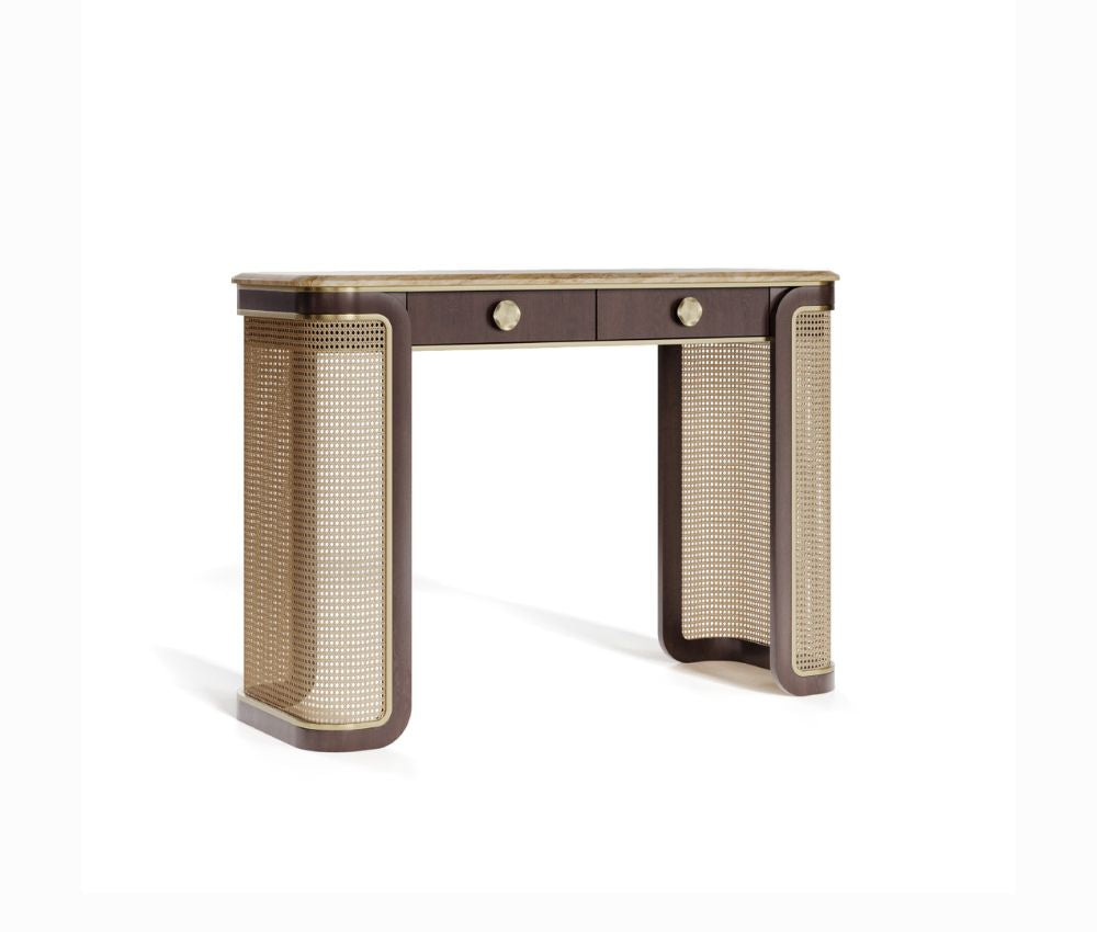 Noce Console Table in Wood With Custom Design At Oria Homes