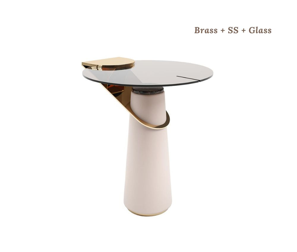 Oria Homes Fancy Side Table in Brass With Gold And Glass