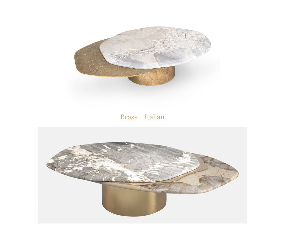 Cera Centre Table: gold brass and an Italian marble top