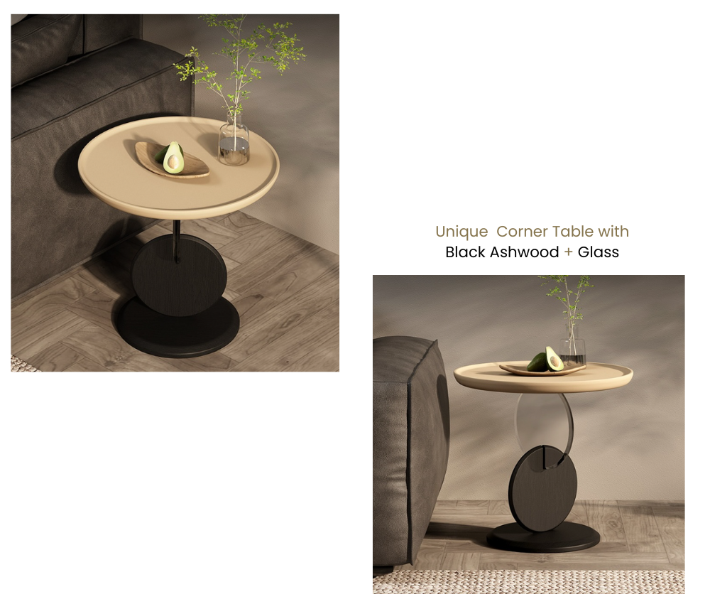 Modern Side Table in Black Ash wood + Glass + PU Finish