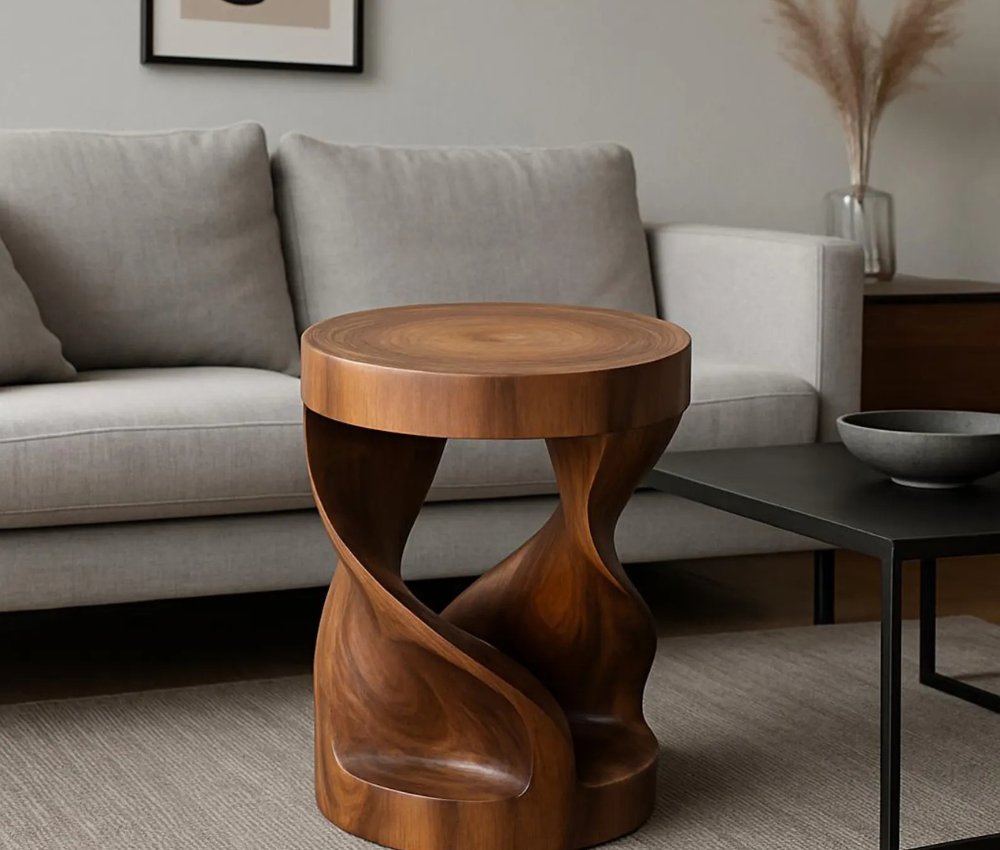 Curve Design Side Table in Premium Solid Teakwood