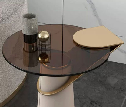 Fancy Side Table in Brass With Gold And Glass At Oria Homes