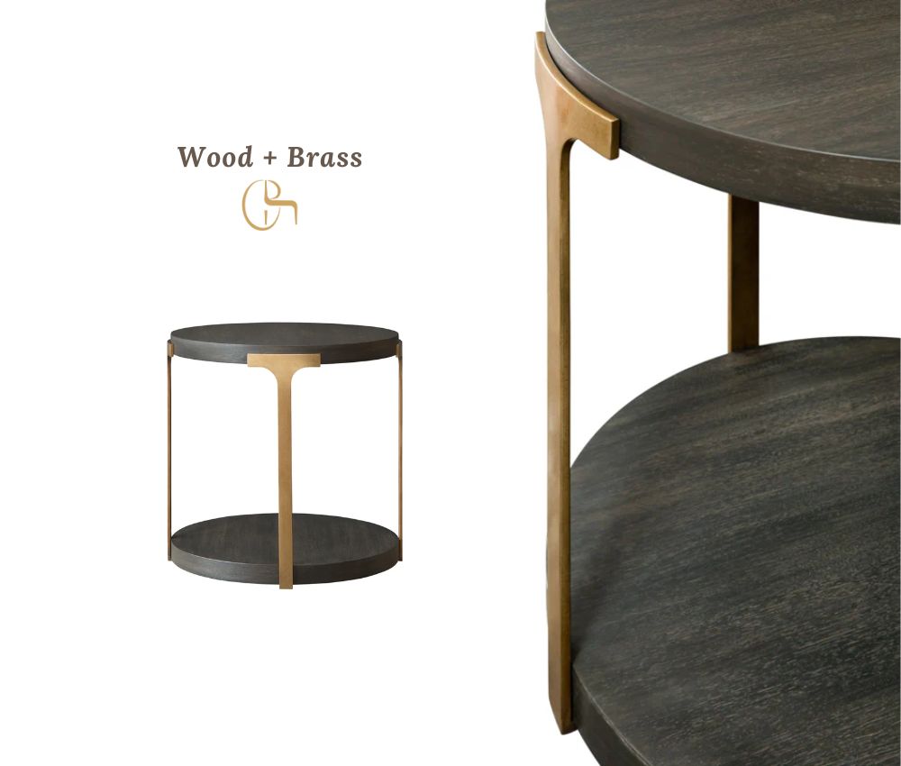 Side Table in Solid Teakwood And Brass Design